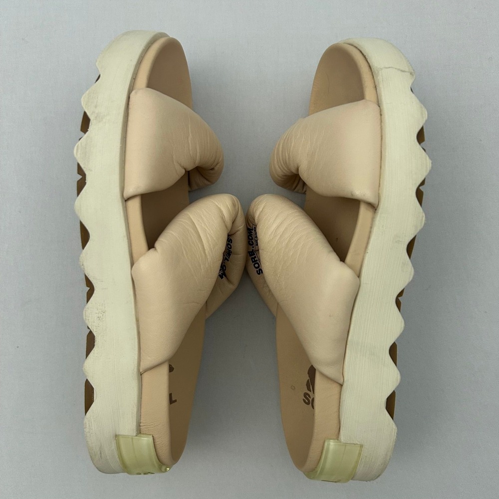 Sorel Viibe Twist Slide Womens 6 Cream Nova Sand Comfort Leather Platform Sandal - Picture 7 of 8